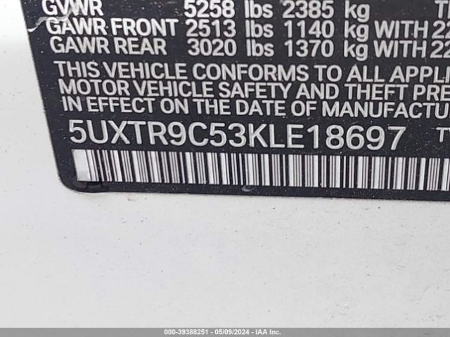 5UXTR9C53KLE18697 BMW X3 Xdrive30i