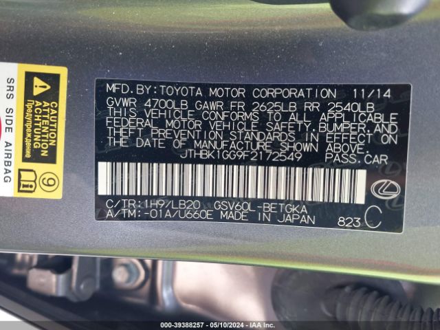 JTHBK1GG9F2172549 Lexus ES 350