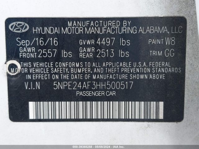 5NPE24AF3HH500517 Hyundai SONATA SE