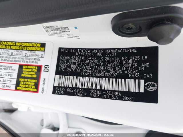 58AHZ1B18MU102007 Lexus Es 350 F Sport