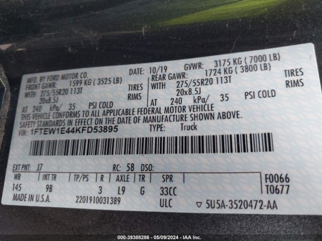 1FTEW1E44KFD53895 Ford F-150 Platinum