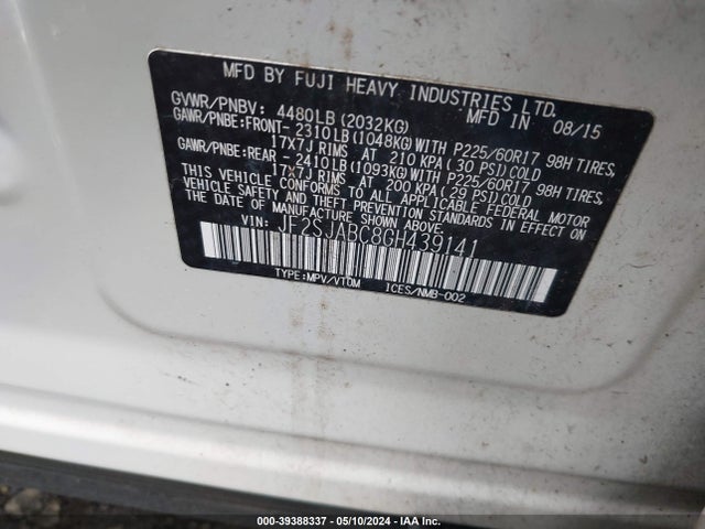 Subaru Forester 2.5i 2016 JF2SJABC8GH439141 Image 9