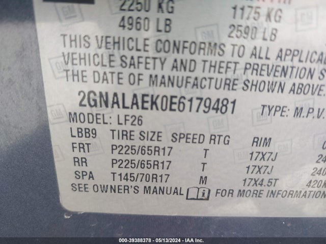 Chevrolet EQUINOX LS 2014 2GNALAEK0E6179481 Image 9