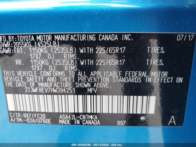 2T3WFREV7HW394251 Toyota Rav4 Xle