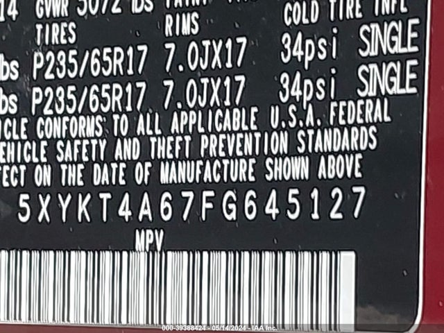 KIA SORENTO LX 2015 5XYKT4A67FG645127 Image 9