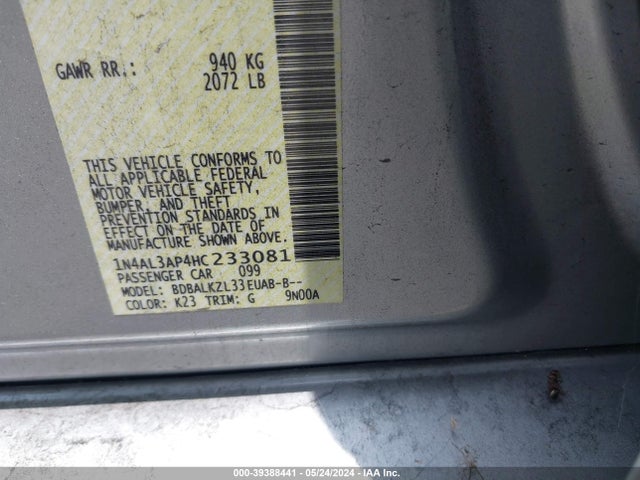 Nissan Altima 2.5 Sv 2017 1N4AL3AP4HC233081 Image 9