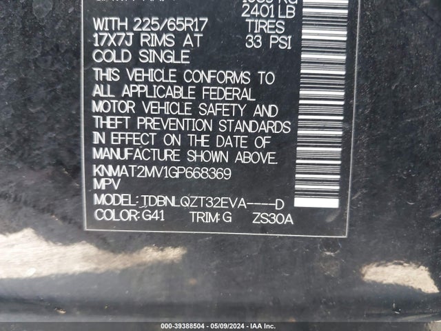 Nissan ROGUE SV 2016 KNMAT2MV1GP668369 Image 9