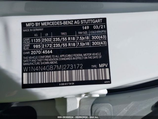 W1N4N4GB7MJ273172 Mercedes-Benz GLA 250