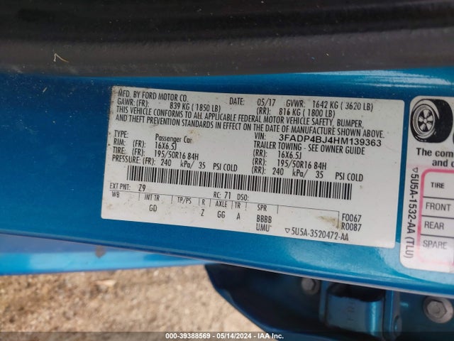 Ford FIESTA SE 2017 3FADP4BJ4HM139363 Image 9