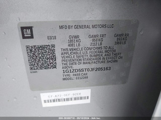 Chevrolet MALIBU LT 2018 1G1ZD5ST0JF205163 Image 9