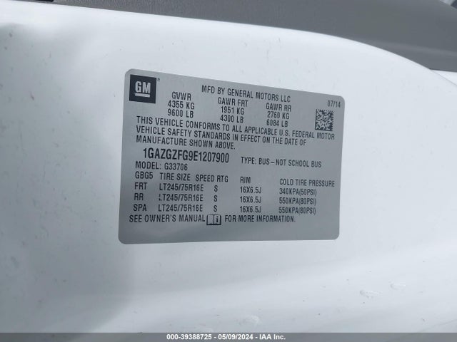 Chevrolet Express 3500 Ls 2014 1GAZGZFG9E1207900 Image 9