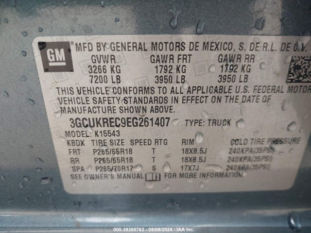 Chevrolet Silverado 1500 2lt 2014 3GCUKREC9EG261407 Image 9