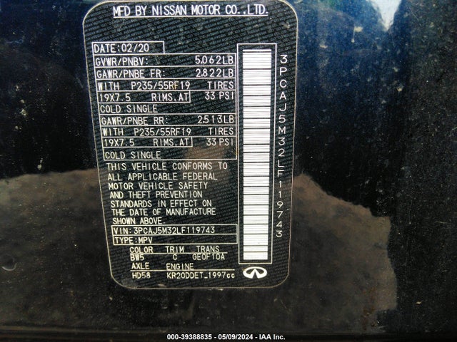 3PCAJ5M32LF119743 Infiniti Qx50 Luxe Awd