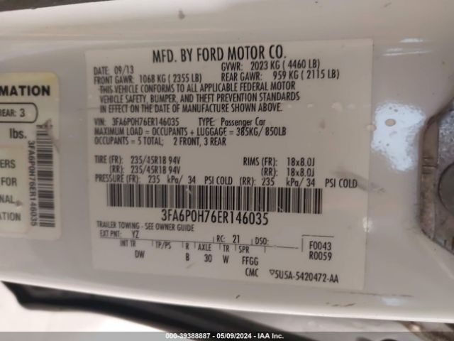 3FA6P0H76ER146035 Ford FUSION SE
