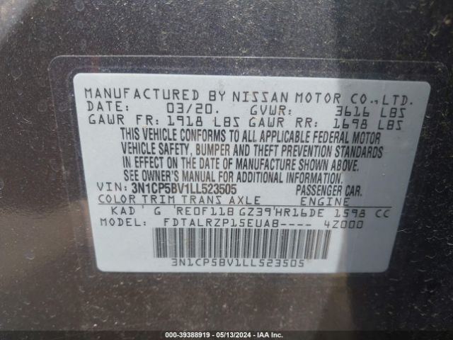 3N1CP5BV1LL523505 Nissan Kicks S Xtronic Cvt