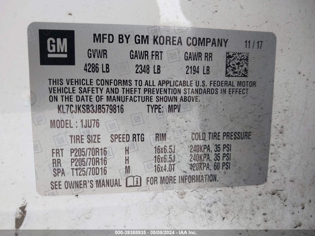 Chevrolet TRAX LS 2018 KL7CJKSB3JB579816 Image 9