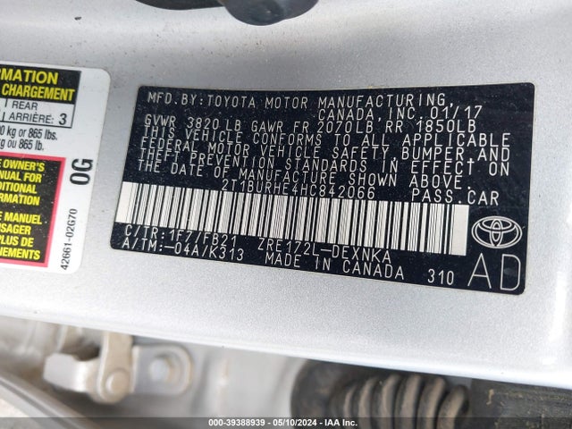 Toyota COROLLA LE 2017 2T1BURHE4HC842066 Image 9
