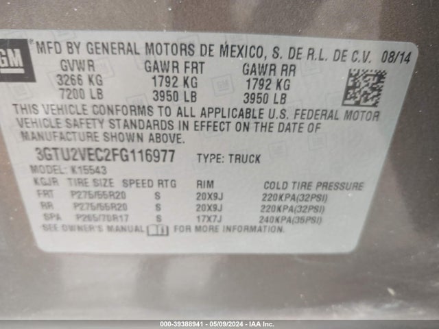 GMC Sierra 1500 Slt 2015 3GTU2VEC2FG116977 Image 9