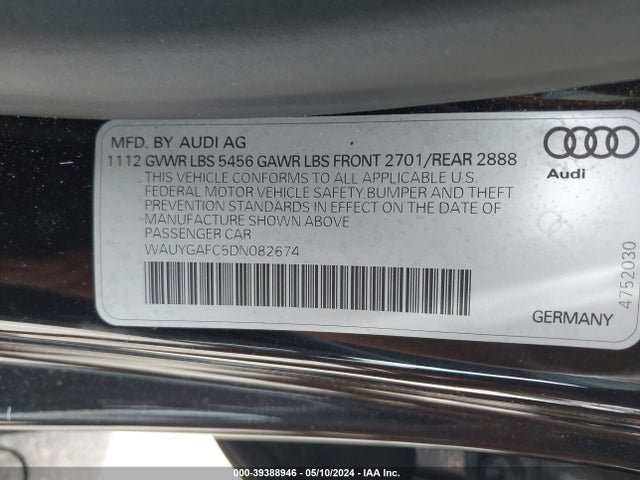 Продажа на аукционе авто 2013 Audi A7 3.0t Premium, vin: WAUYGAFC5DN082674, номер лота: 39388946