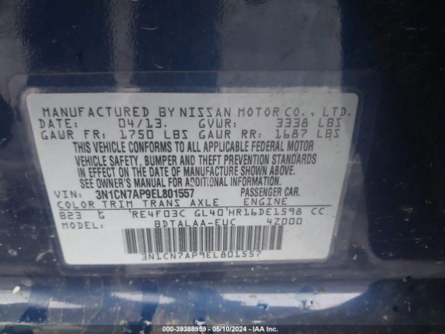 3N1CN7AP9EL801557 Nissan Versa 1.6 S