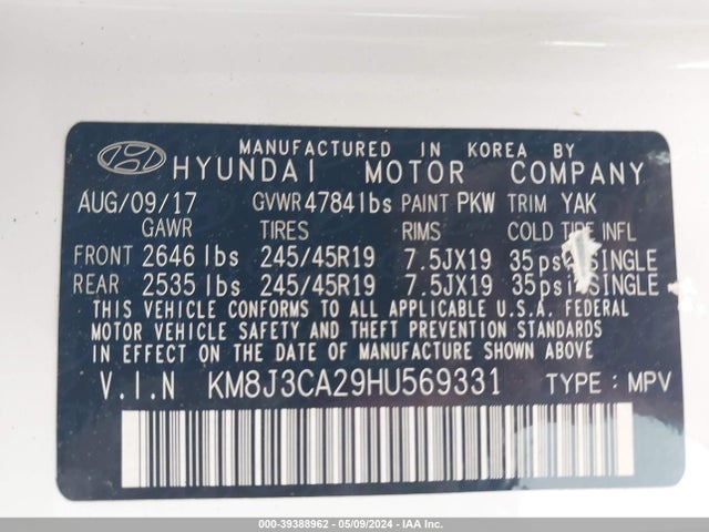 Hyundai Tucson Value 2017 KM8J3CA29HU569331 Image 9