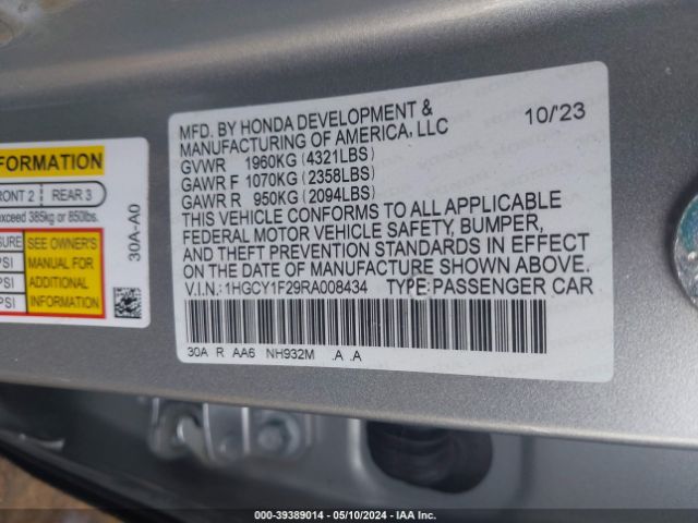 1HGCY1F29RA008434 Honda ACCORD LX