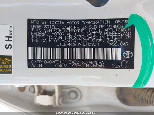 Toyota Corolla Hybrid Le 2021 JTDEAMDE2MJ003904 Image 9