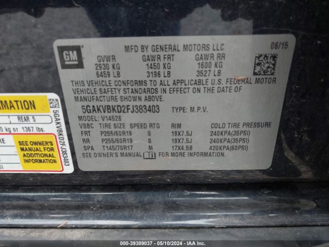 5GAKVBKD2FJ383403 Buick Enclave Leather