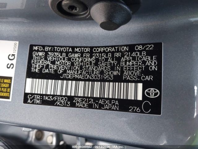 JTDEPMAE0N3031953 Toyota COROLLA LE