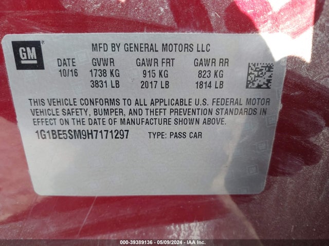 Chevrolet Cruze Lt Auto 2017 1G1BE5SM9H7171297 Image 9