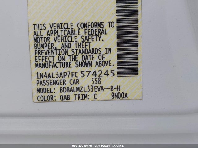 Nissan Altima 2.5 Sv 2015 1N4AL3AP7FC574245 Image 9