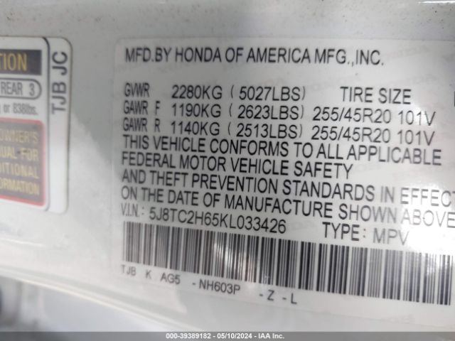 5J8TC2H65KL033426 Acura Rdx A-spec Package