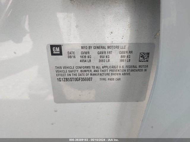 Chevrolet MALIBU LS 2016 1G1ZB5ST0GF356907 Image 9