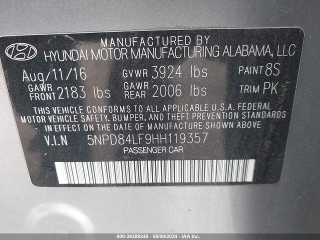 Hyundai ELANTRA SE 2017 5NPD84LF9HH119357 Image 9