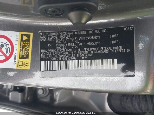 Toyota Highlander Limited Platinum 2017 5TDDZRFH5HS403702 Image 9
