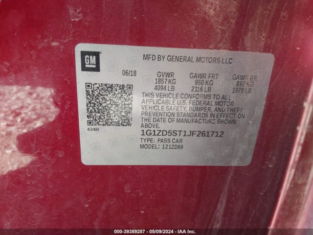 1G1ZD5ST1JF261712 Chevrolet MALIBU LT