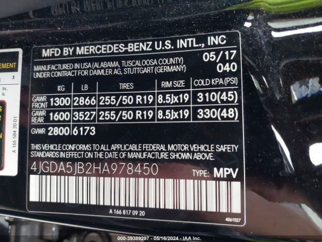 4JGDA5JB2HA978450 Mercedes-Benz GLE 350