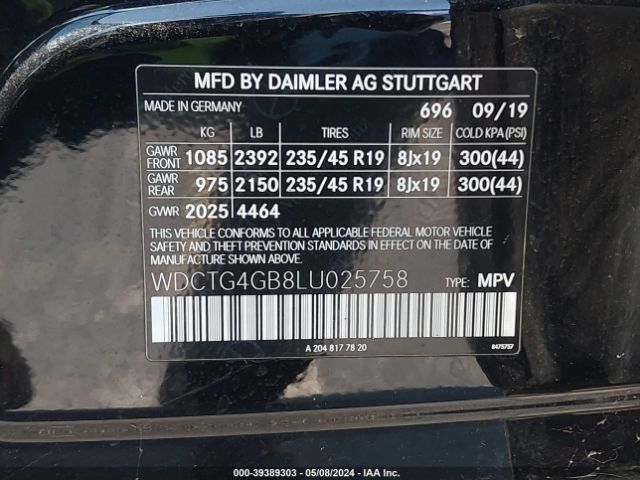 WDCTG4GB8LU025758 Mercedes-Benz Gla 250 4matic