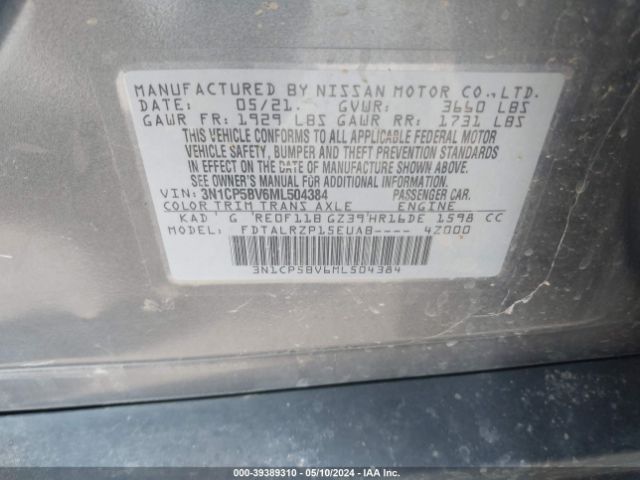 3N1CP5BV6ML504384 Nissan Kicks S Xtronic Cvt