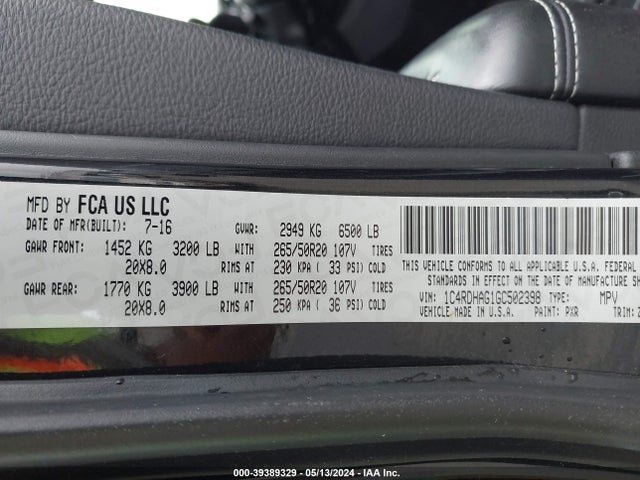 Dodge Durango Sxt 2016 1C4RDHAG1GC502398 Image 9