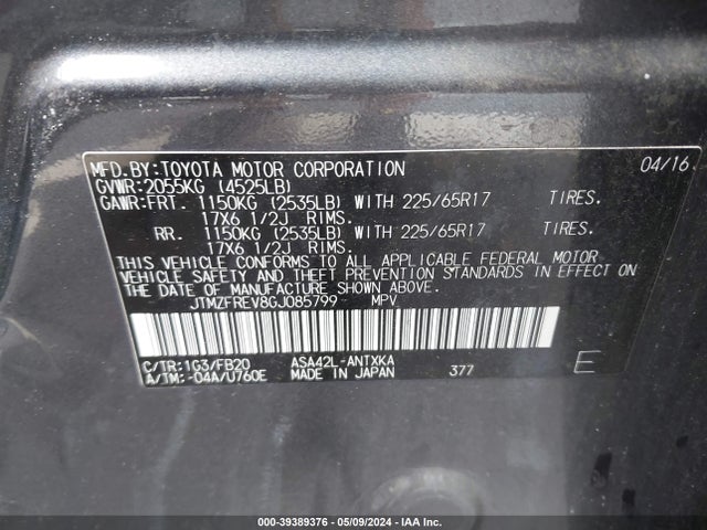Toyota RAV4 LE 2016 JTMZFREV8GJ085799 Image 9
