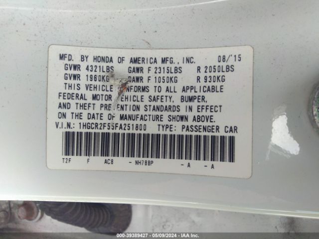 1HGCR2F55FA251800 Honda Accord Sport