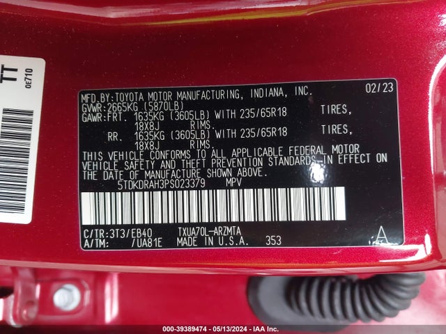 Toyota Highlander Xle 2023 5TDKDRAH3PS023379 Image 9