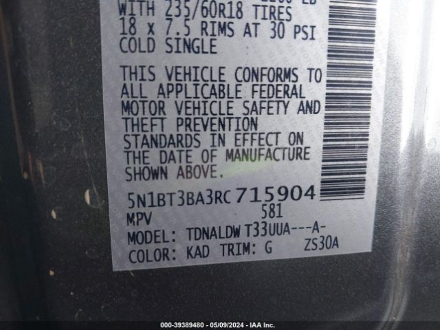 5N1BT3BA3RC715904 Nissan Rogue Sv Fwd