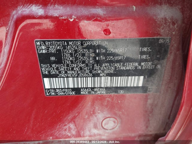 Toyota RAV4 LE 2015 JTMZFREV5FJ058638 Image 9