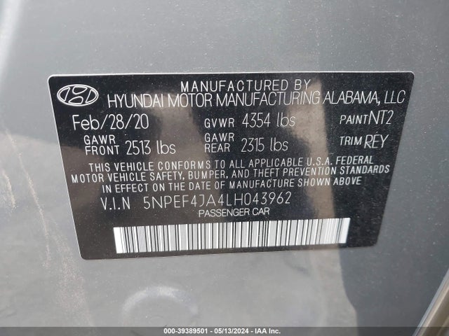 Hyundai SONATA SEL 2020 5NPEF4JA4LH043962 Image 9