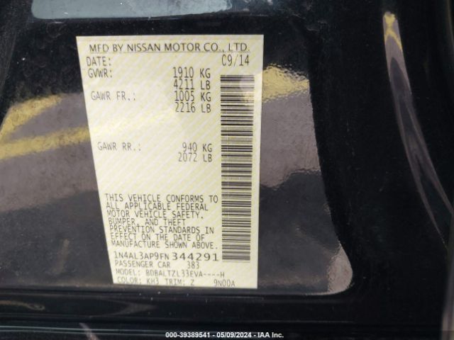 1N4AL3AP9FN344291 Nissan Altima 2.5 Sl