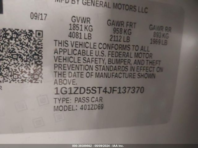 1G1ZD5ST4JF137370 Chevrolet MALIBU LT