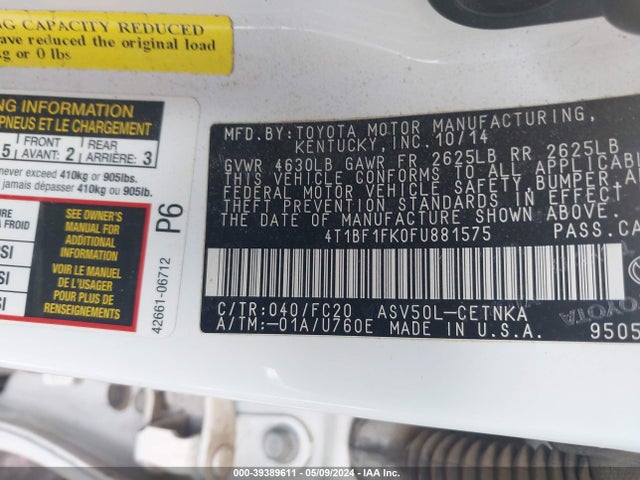 Toyota CAMRY LE 2015 4T1BF1FK0FU881575 Image 9