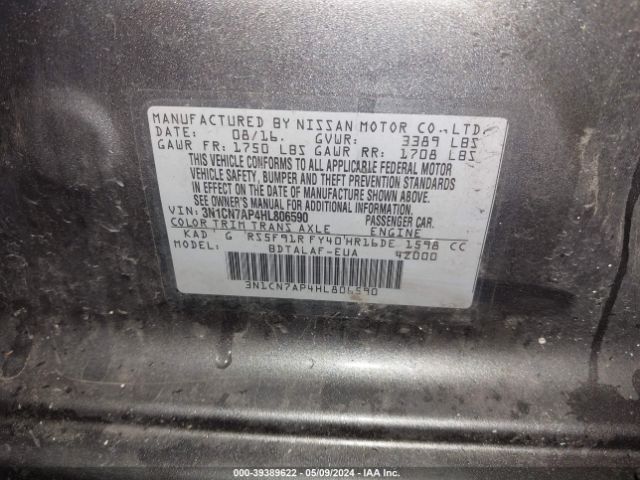 3N1CN7AP4HL806590 Nissan Versa 1.6 S